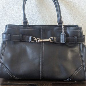 Coach Hampton Black Leather Satchel Carry-all Handbag Tote Purse (F11199)